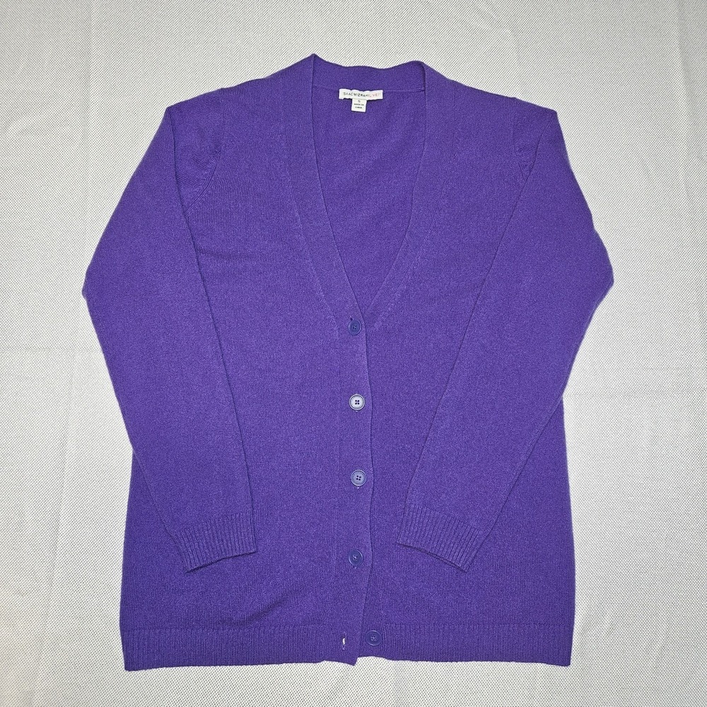Isaac Mizrahi Live Womens Purple 100% Cashmere V-Neck Button Front Cardigan S